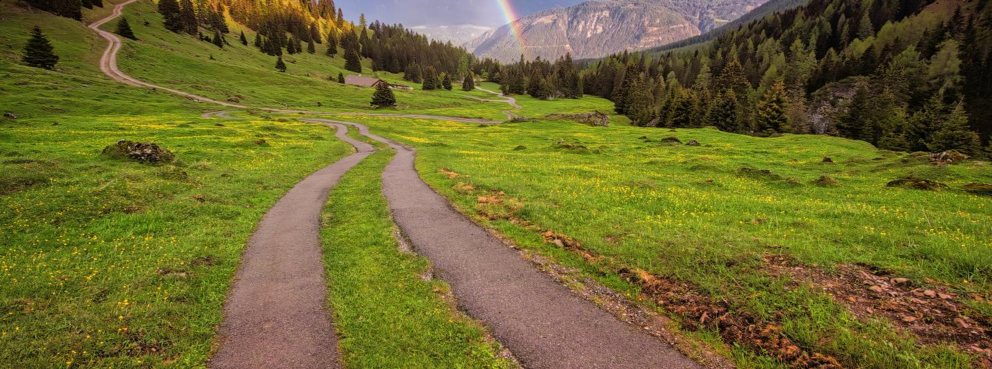 Camino dentro de un valle de montañas